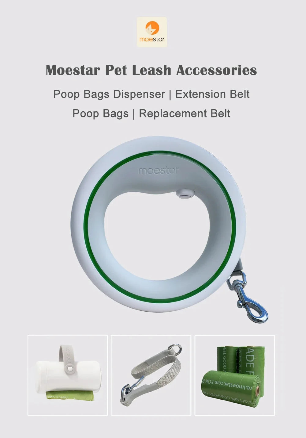 Pet Leash Accessories Pet Poop Bag Dispenser Extension Belt for 2 Pet Replaceable Belt Poop Bags