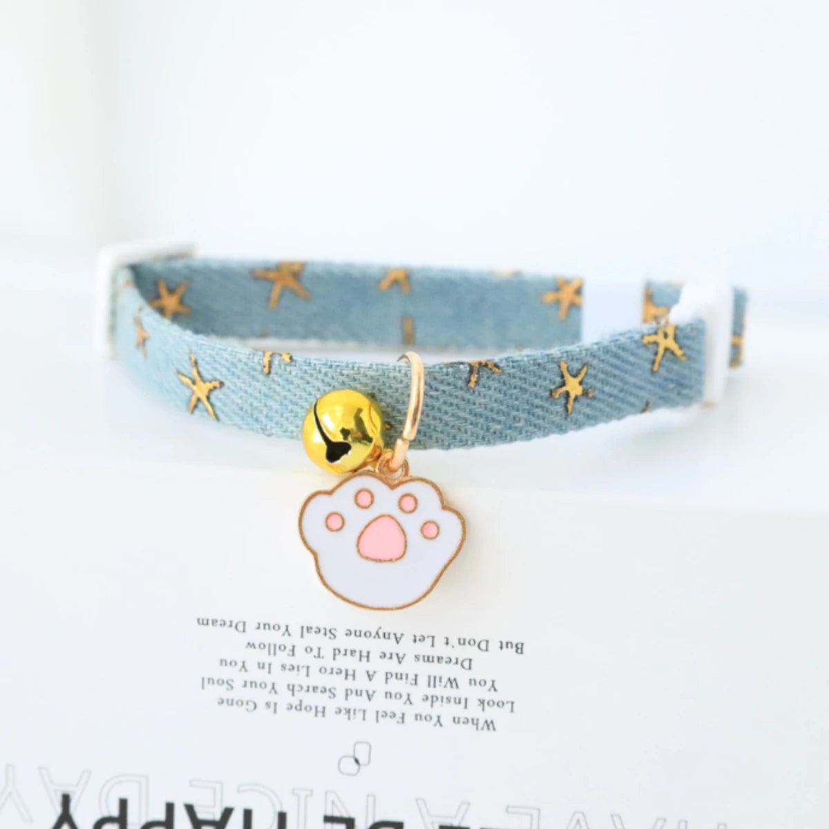 Pet collar with bells and safety buckles, cute denim punk style accessories, suitable for cats and dogs