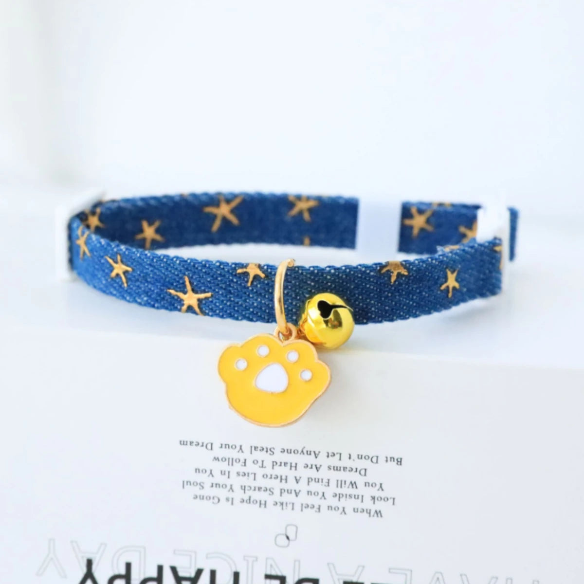 Pet collar with bells and safety buckles, cute denim punk style accessories, suitable for cats and dogs