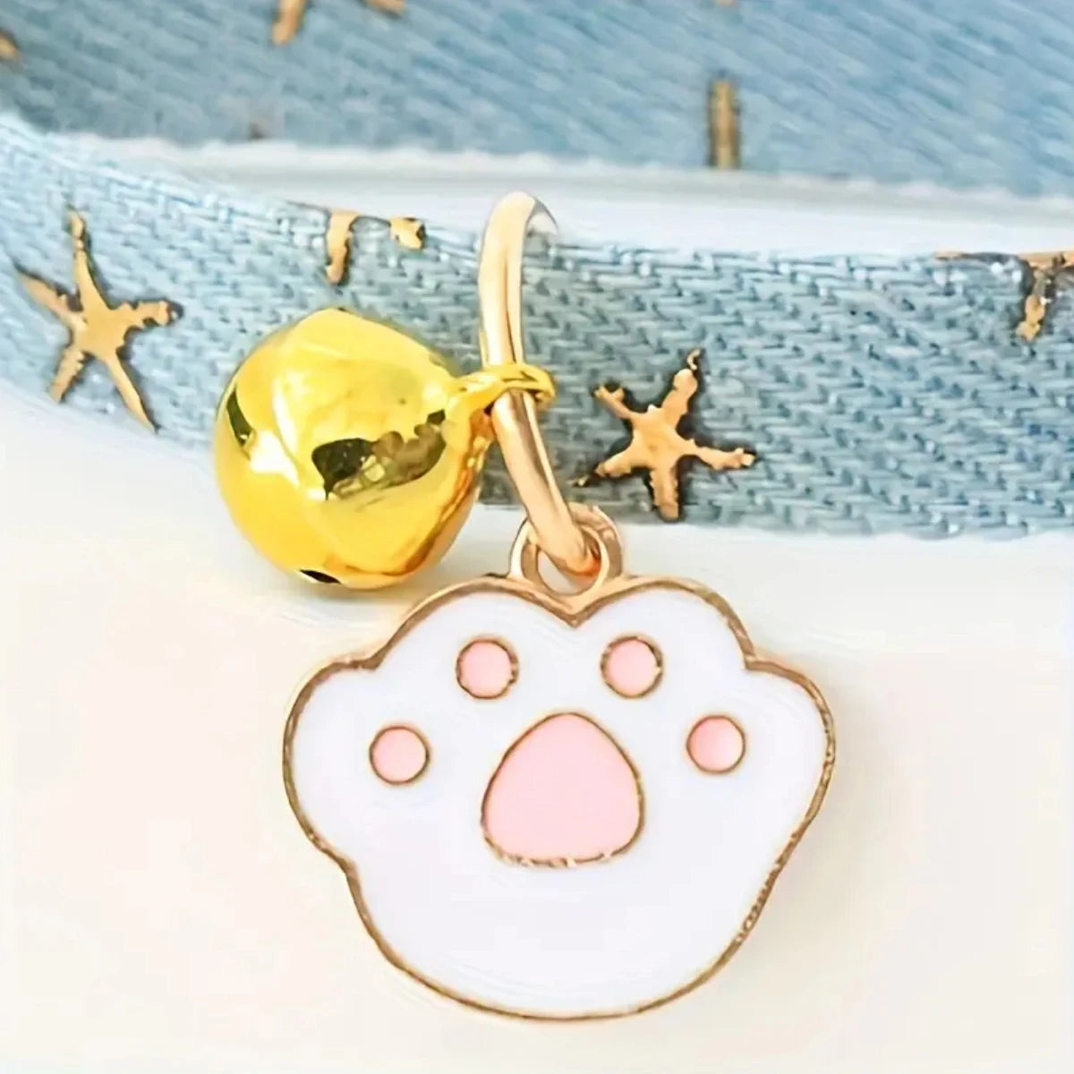 Pet collar with bells and safety buckles, cute denim punk style accessories, suitable for cats and dogs